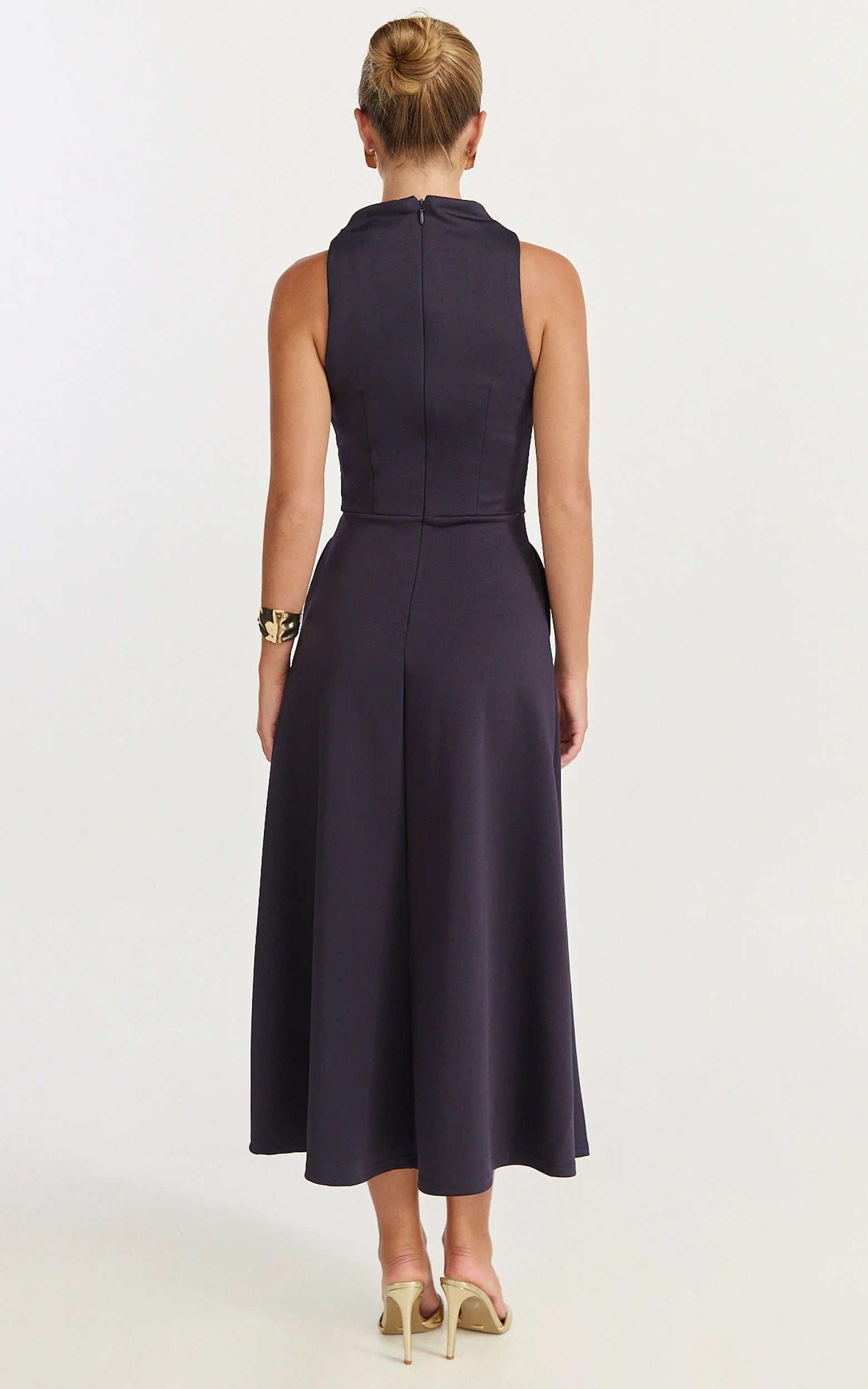 High Neck A Line Dress in Navy